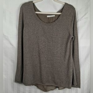 Subtle Luxury Women's Taupe Long Sleeve Top Cotton Cashmere Silk Size M/L